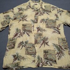Hollis River Shirt Men XL Beige Sailboats Rayon Island Vacation Travel Outdoor
